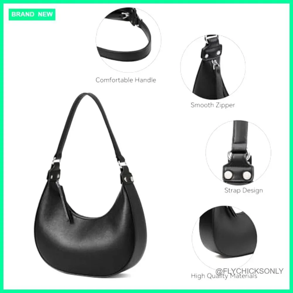 Cute Hobo Shoulder Bag with Zipper Pocket, Adjustable Strap, Faux Leather